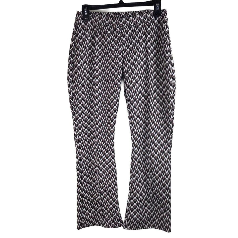Zara Trafaluc Brown Black Zigzag Cropped Flare Stertch Pants size Medium